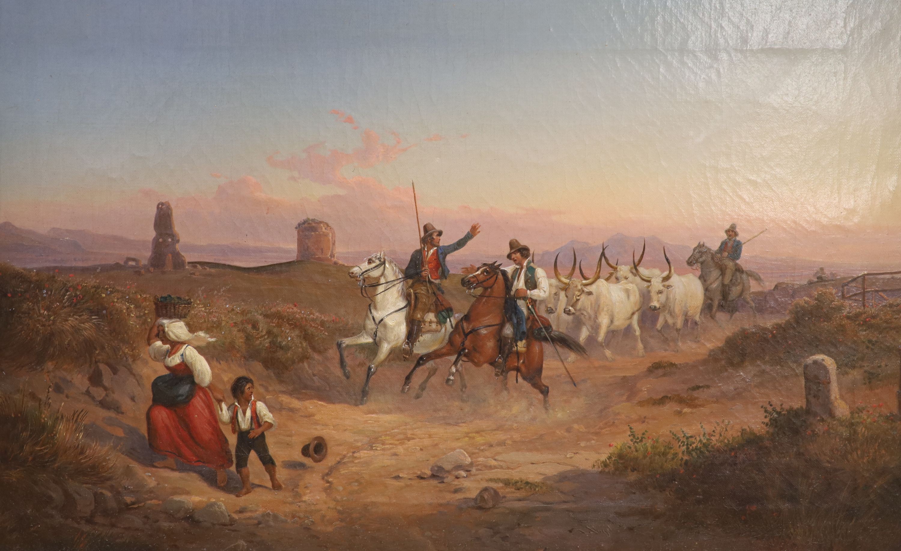 Ludwig Vogel (1788-1879) Swiss. Cattle herders, oil on canvas, signed and inscribed 'Roma, 1850' verso, 12